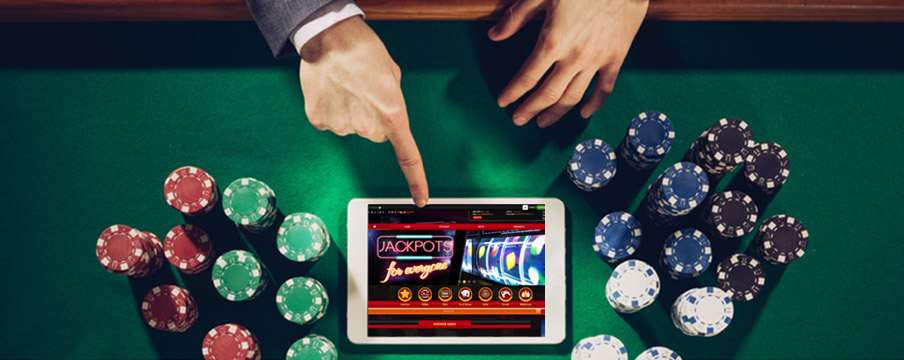 casino table, casino chips, tablet